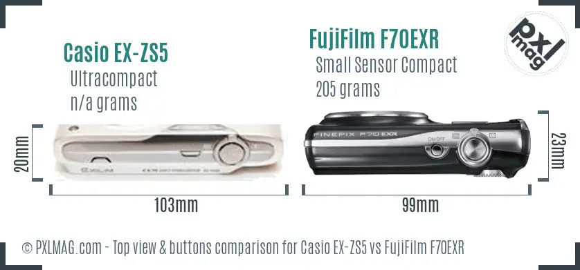Casio EX-ZS5 vs FujiFilm F70EXR top view buttons comparison