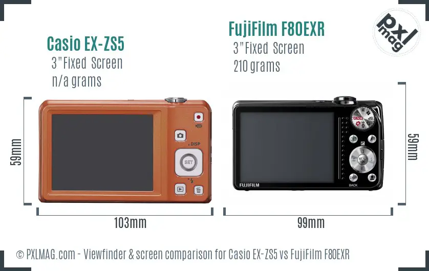 Casio EX-ZS5 vs FujiFilm F80EXR Screen and Viewfinder comparison