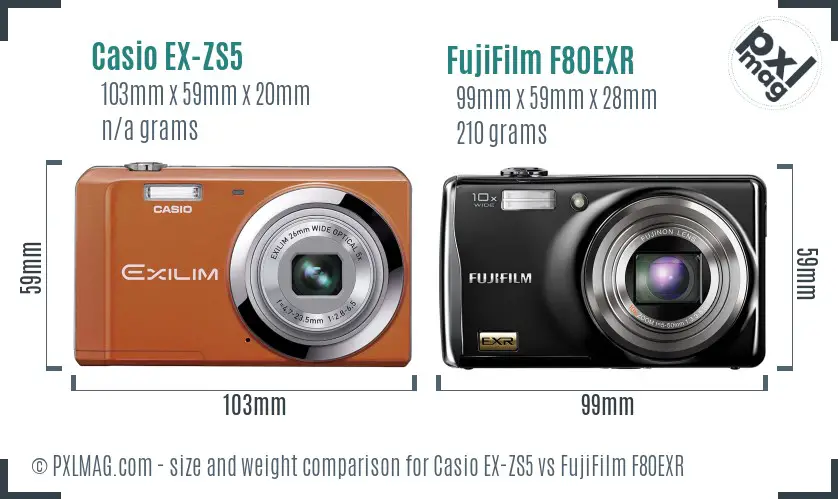 Casio EX-ZS5 vs FujiFilm F80EXR size comparison