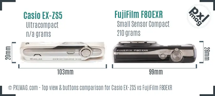 Casio EX-ZS5 vs FujiFilm F80EXR top view buttons comparison