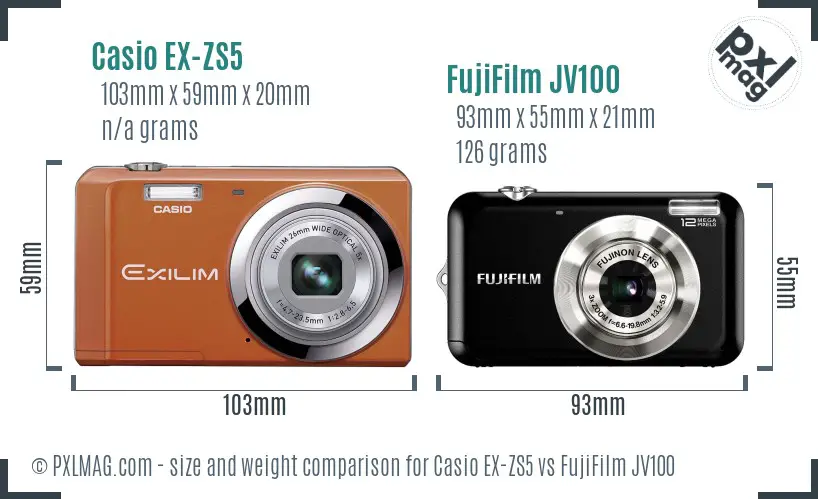 Casio EX-ZS5 vs FujiFilm JV100 size comparison Casio EX-ZS5 vs FujiFilm JV100 size comparison