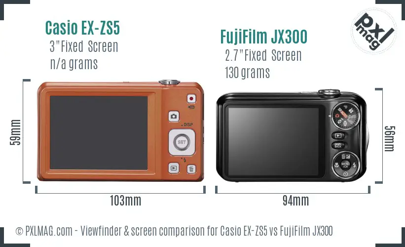 Casio EX-ZS5 vs FujiFilm JX300 Screen and Viewfinder comparison