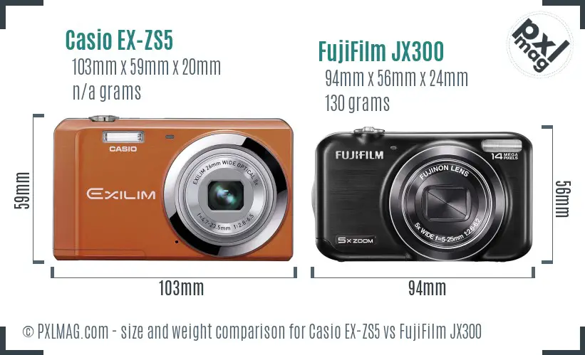 Casio EX-ZS5 vs FujiFilm JX300 size comparison