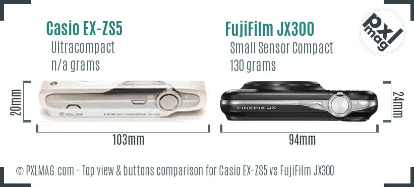 Casio EX-ZS5 vs FujiFilm JX300 top view buttons comparison