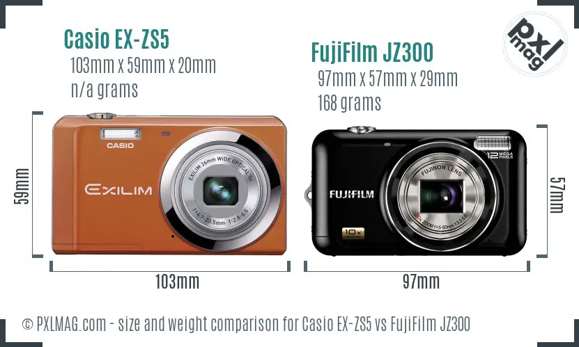 Casio EX-ZS5 vs FujiFilm JZ300 size comparison