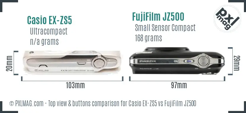 Casio EX-ZS5 vs FujiFilm JZ500 top view buttons comparison