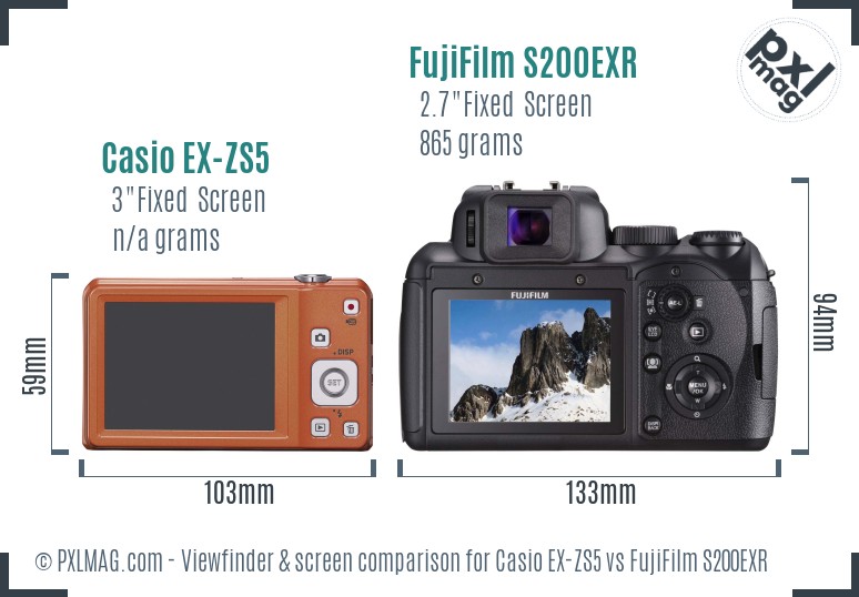 Casio EX-ZS5 vs FujiFilm S200EXR Screen and Viewfinder comparison