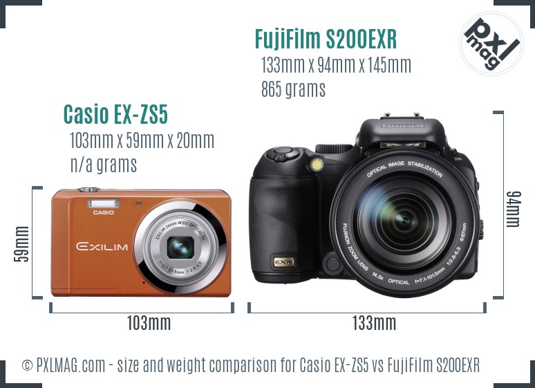 Casio EX-ZS5 vs FujiFilm S200EXR size comparison