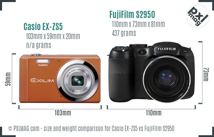 Casio EX-ZS5 vs FujiFilm S2950 size comparison Casio EX-ZS5 vs FujiFilm S2950 size comparison