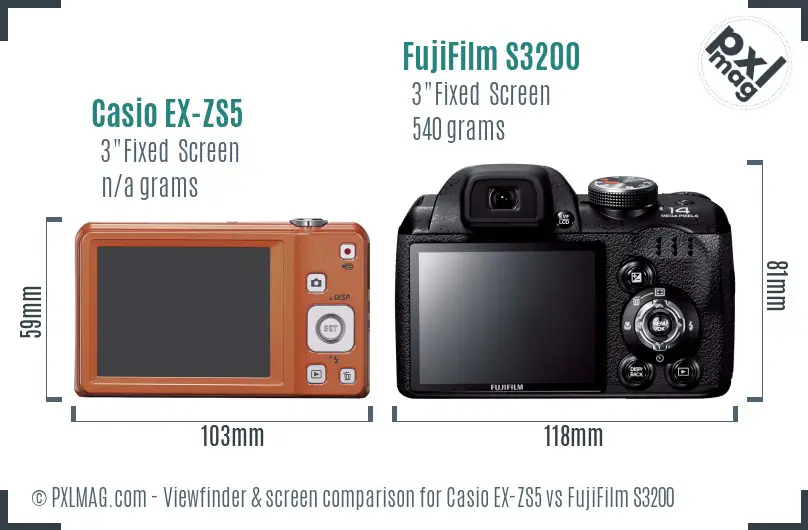 Casio EX-ZS5 vs FujiFilm S3200 Screen and Viewfinder comparison