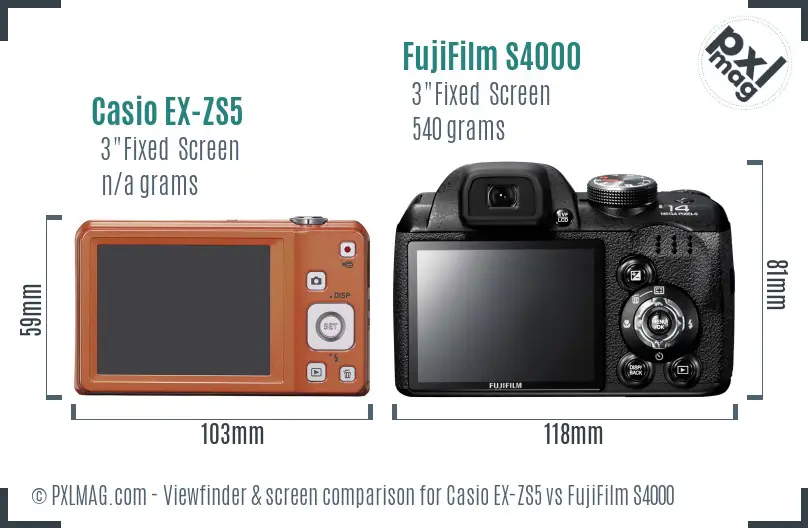 Casio EX-ZS5 vs FujiFilm S4000 Screen and Viewfinder comparison Casio EX-ZS5 vs FujiFilm S4000 Screen and Viewfinder comparison