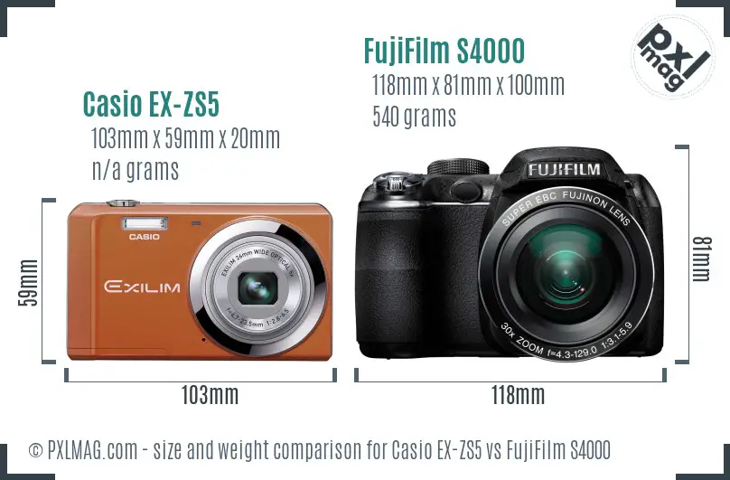 Casio EX-ZS5 vs FujiFilm S4000 size comparison Casio EX-ZS5 vs FujiFilm S4000 size comparison