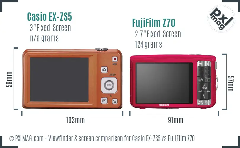 Casio EX-ZS5 vs FujiFilm Z70 Screen and Viewfinder comparison