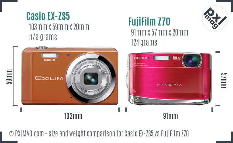 Casio EX-ZS5 vs FujiFilm Z70 size comparison