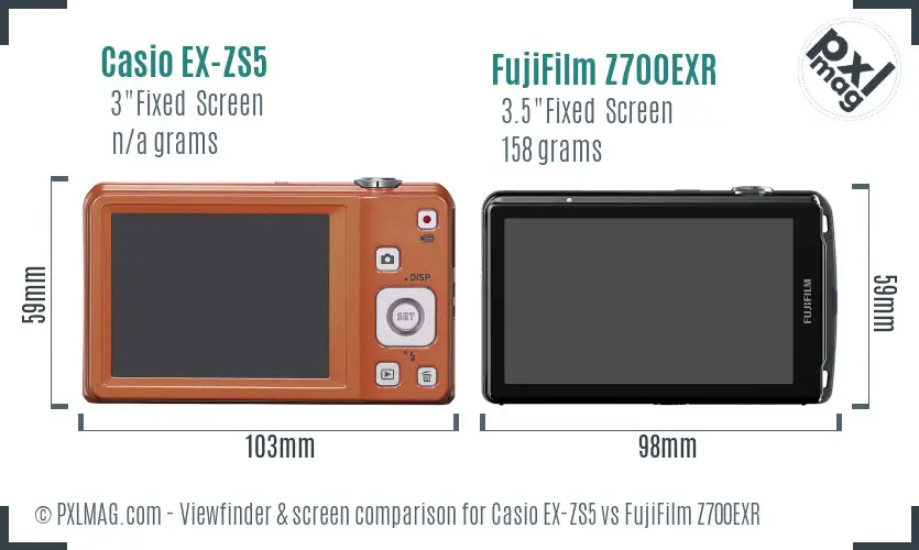 Casio EX-ZS5 vs FujiFilm Z700EXR Screen and Viewfinder comparison