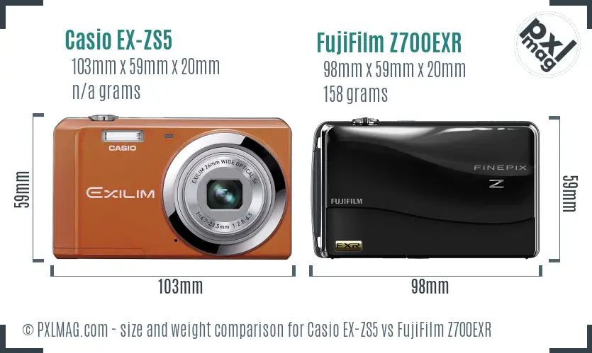 Casio EX-ZS5 vs FujiFilm Z700EXR size comparison