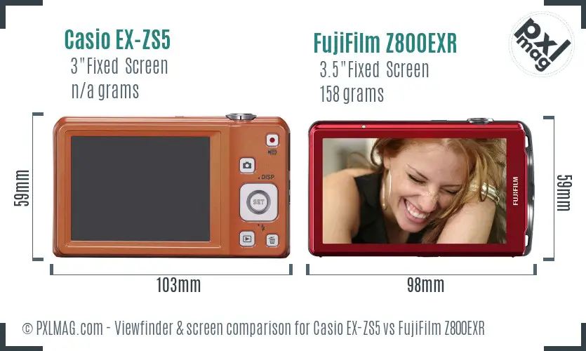 Casio EX-ZS5 vs FujiFilm Z800EXR Screen and Viewfinder comparison