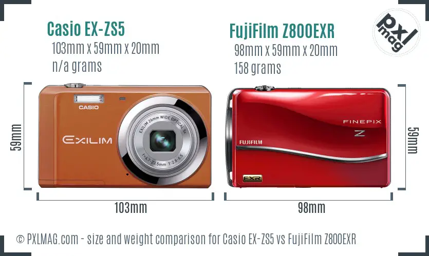 Casio EX-ZS5 vs FujiFilm Z800EXR size comparison