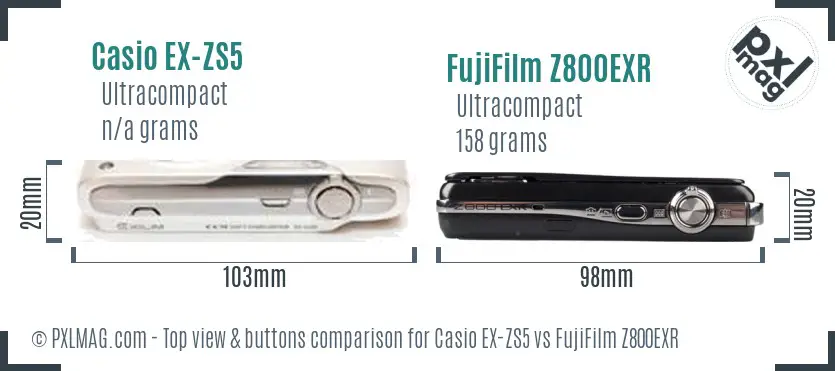 Casio EX-ZS5 vs FujiFilm Z800EXR top view buttons comparison