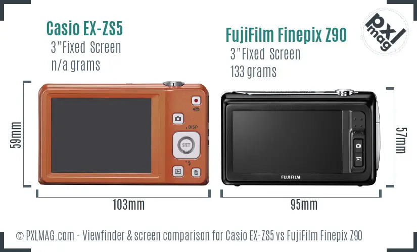 Casio EX-ZS5 vs FujiFilm Finepix Z90 Screen and Viewfinder comparison