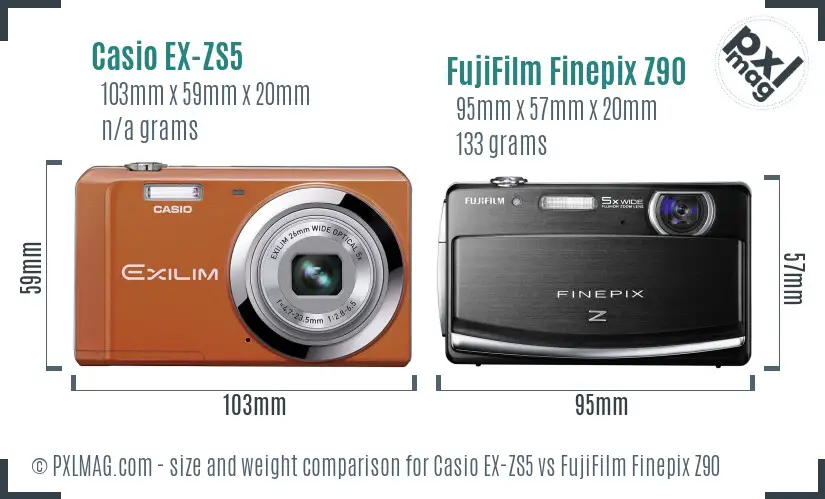 Casio EX-ZS5 vs FujiFilm Finepix Z90 size comparison