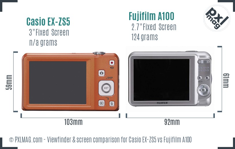 Casio EX-ZS5 vs Fujifilm A100 Screen and Viewfinder comparison