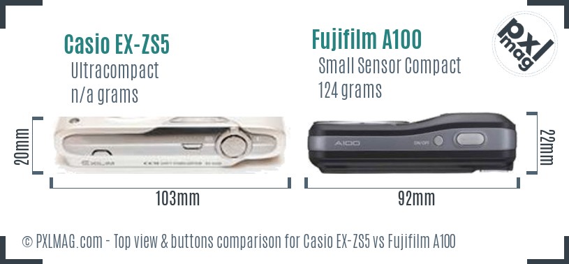 Casio EX-ZS5 vs Fujifilm A100 top view buttons comparison