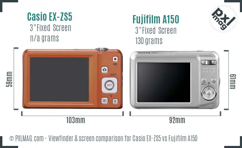 Casio EX-ZS5 vs Fujifilm A150 Screen and Viewfinder comparison Casio EX-ZS5 vs Fujifilm A150 Screen and Viewfinder comparison