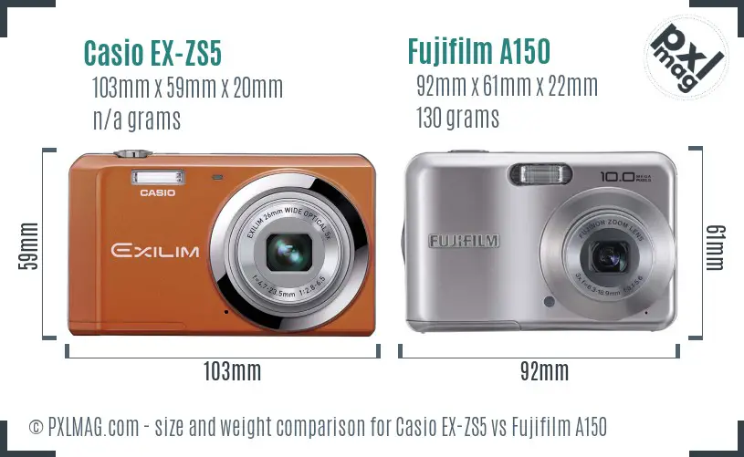 Casio EX-ZS5 vs Fujifilm A150 size comparison Casio EX-ZS5 vs Fujifilm A150 size comparison