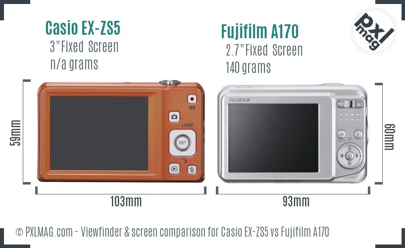 Casio EX-ZS5 vs Fujifilm A170 Screen and Viewfinder comparison