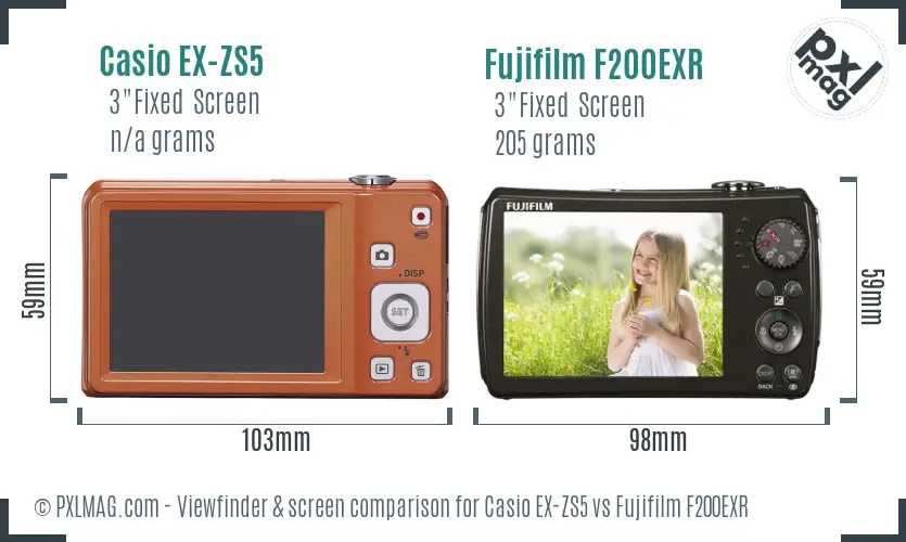 Casio EX-ZS5 vs Fujifilm F200EXR Screen and Viewfinder comparison