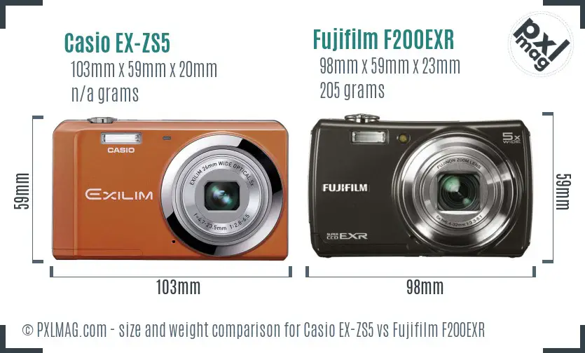 Casio EX-ZS5 vs Fujifilm F200EXR size comparison