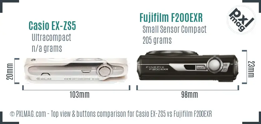 Casio EX-ZS5 vs Fujifilm F200EXR top view buttons comparison