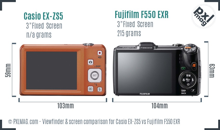 Casio EX-ZS5 vs Fujifilm F550 EXR Screen and Viewfinder comparison