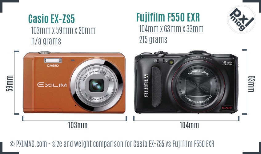 Casio EX-ZS5 vs Fujifilm F550 EXR size comparison Casio EX-ZS5 vs Fujifilm F550 EXR size comparison