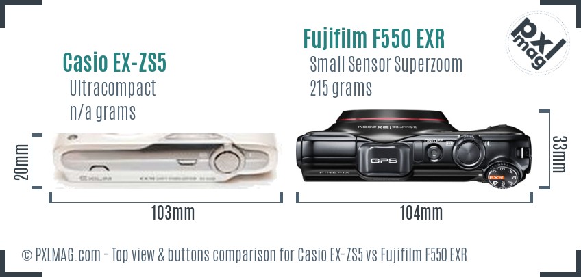 Casio EX-ZS5 vs Fujifilm F550 EXR top view buttons comparison
