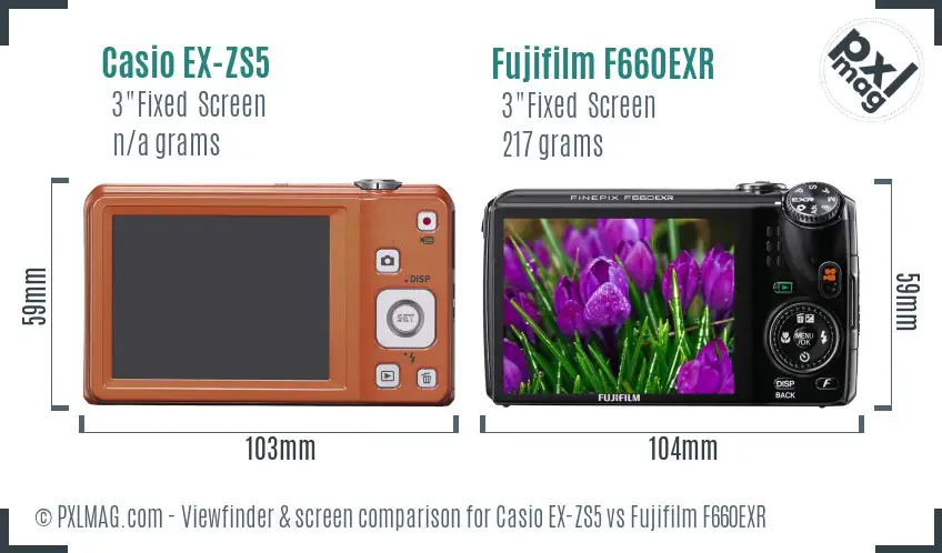 Casio EX-ZS5 vs Fujifilm F660EXR Screen and Viewfinder comparison Casio EX-ZS5 vs Fujifilm F660EXR Screen and Viewfinder comparison