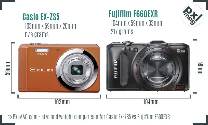 Casio EX-ZS5 vs Fujifilm F660EXR size comparison Casio EX-ZS5 vs Fujifilm F660EXR size comparison