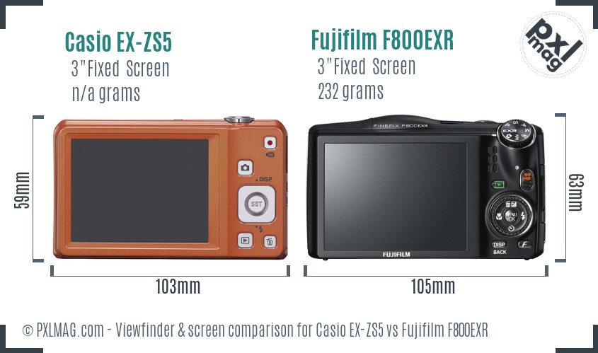 Casio EX-ZS5 vs Fujifilm F800EXR Screen and Viewfinder comparison