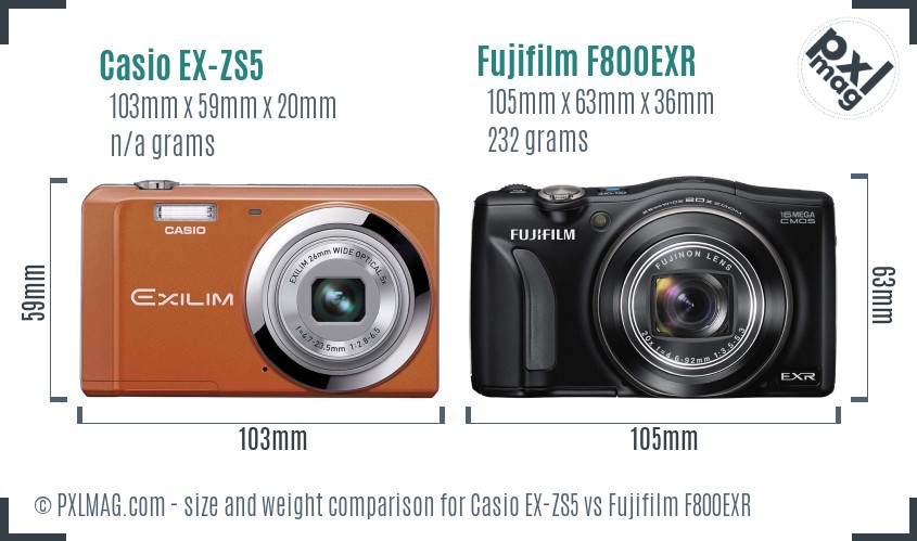 Casio EX-ZS5 vs Fujifilm F800EXR size comparison