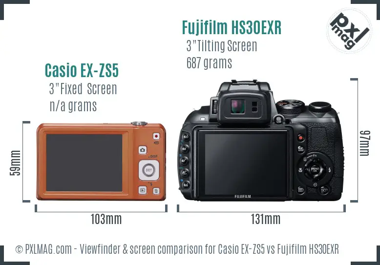 Casio EX-ZS5 vs Fujifilm HS30EXR Screen and Viewfinder comparison