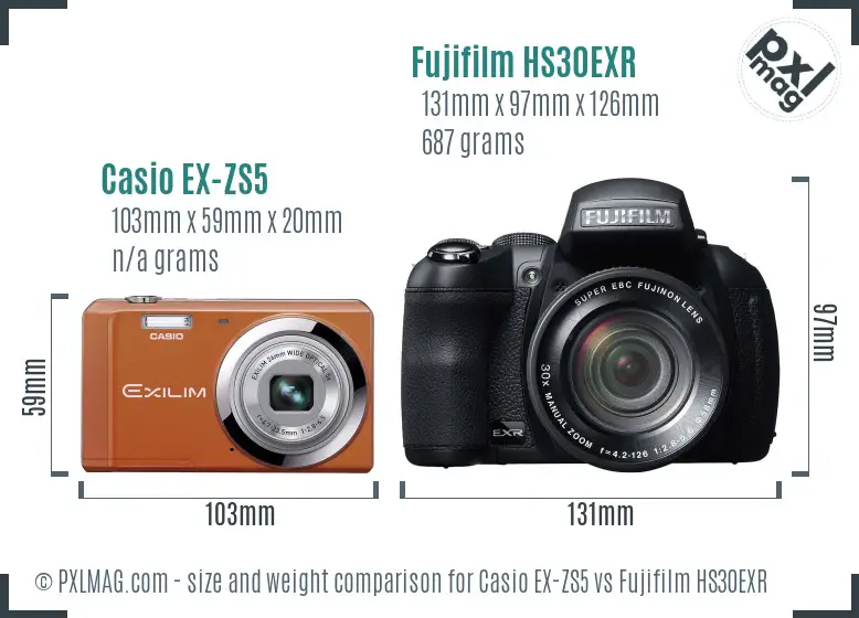 Casio EX-ZS5 vs Fujifilm HS30EXR size comparison Casio EX-ZS5 vs Fujifilm HS30EXR size comparison