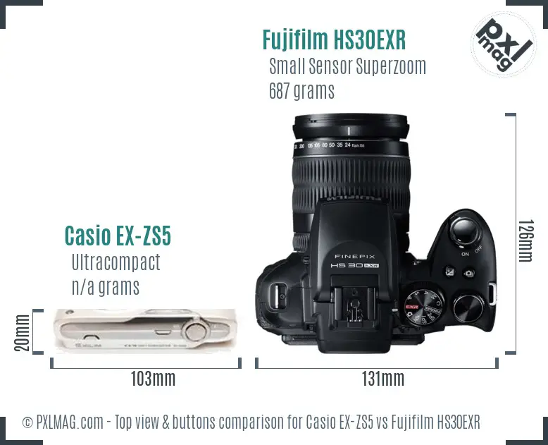 Casio EX-ZS5 vs Fujifilm HS30EXR top view buttons comparison