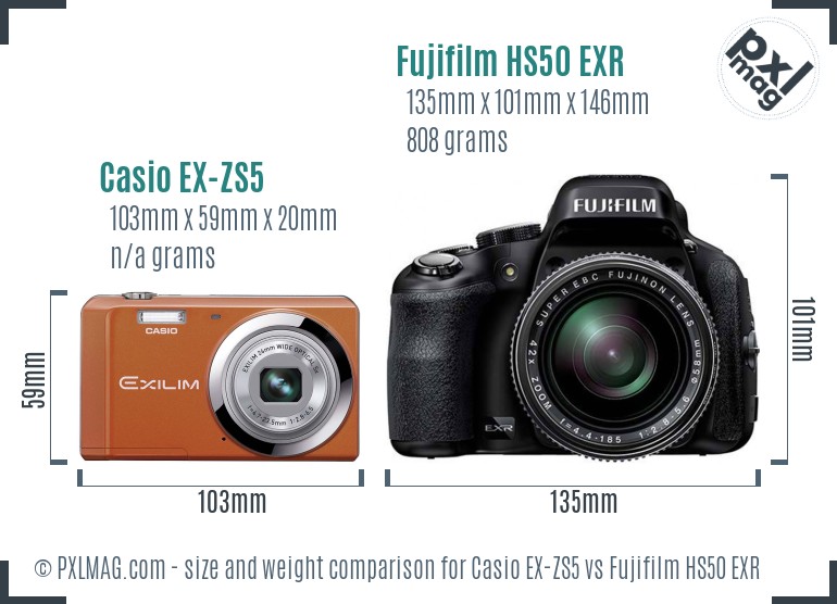 Casio EX-ZS5 vs Fujifilm HS50 EXR size comparison