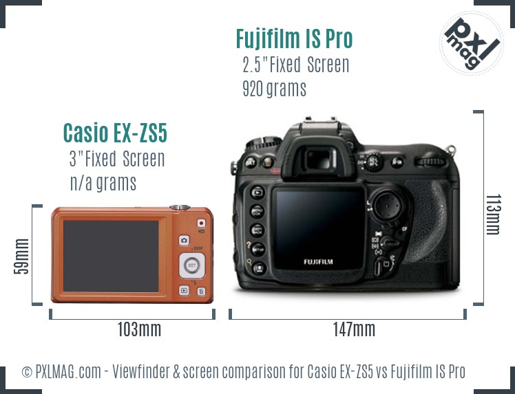 Casio EX-ZS5 vs Fujifilm IS Pro Screen and Viewfinder comparison