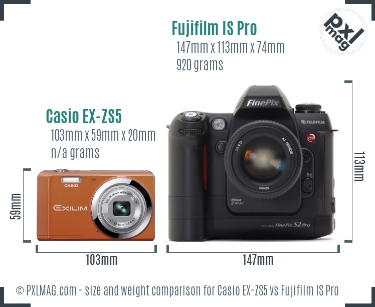 Casio EX-ZS5 vs Fujifilm IS Pro size comparison Casio EX-ZS5 vs Fujifilm IS Pro size comparison