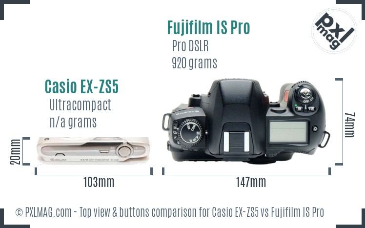 Casio EX-ZS5 vs Fujifilm IS Pro top view buttons comparison