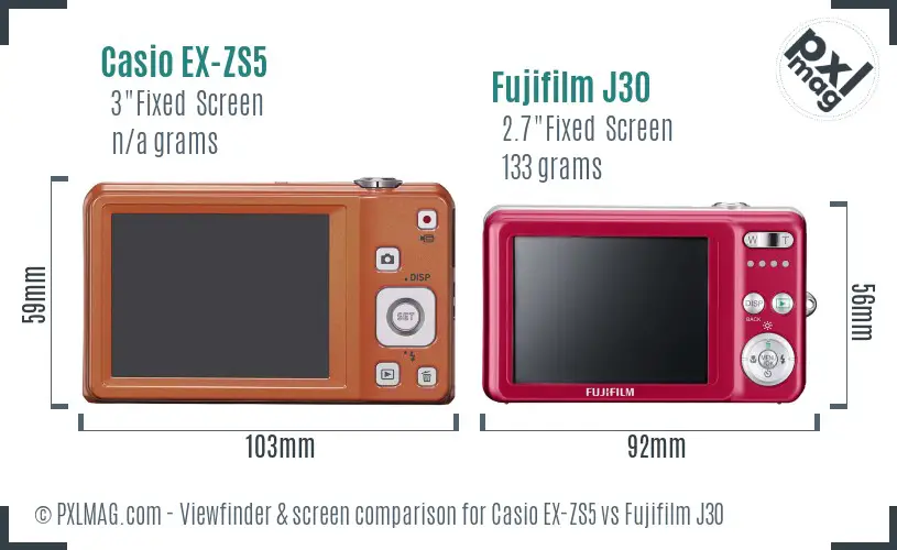 Casio EX-ZS5 vs Fujifilm J30 Screen and Viewfinder comparison