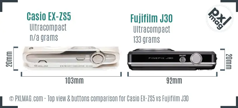 Casio EX-ZS5 vs Fujifilm J30 top view buttons comparison