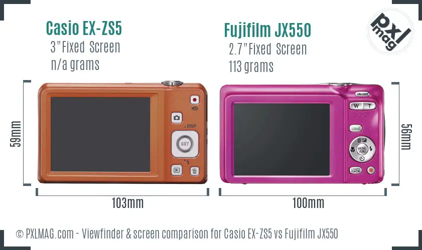 Casio EX-ZS5 vs Fujifilm JX550 Screen and Viewfinder comparison